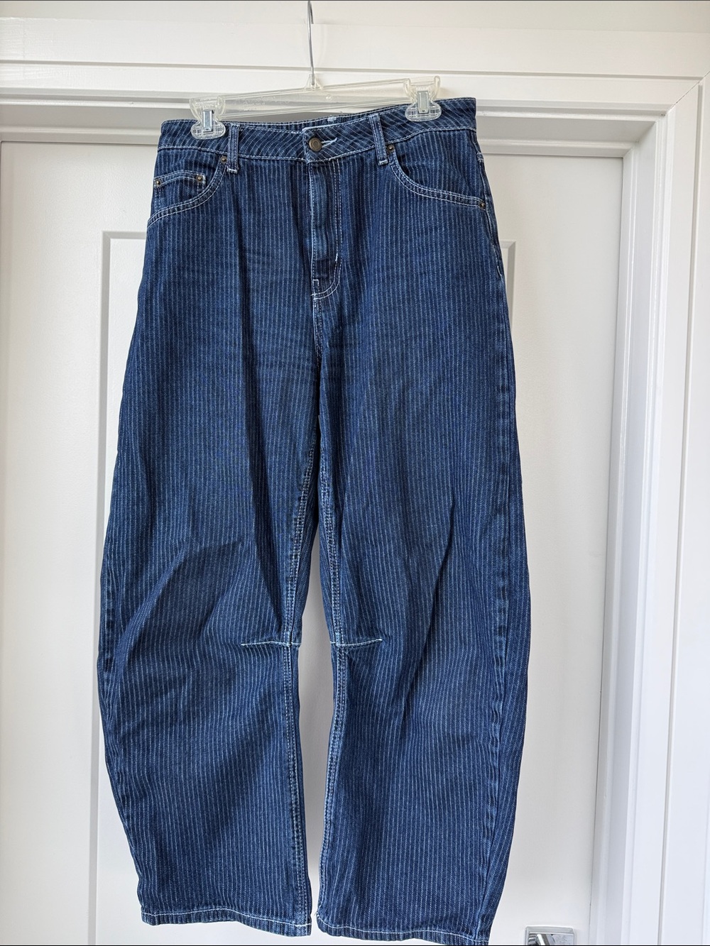 Topshop pinstripe barrel jeans